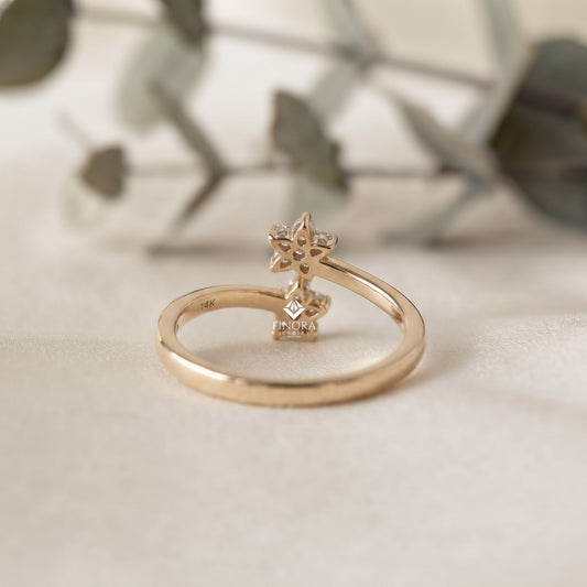 Floral Bypass Ring – Adjustable Gold Ring for Her