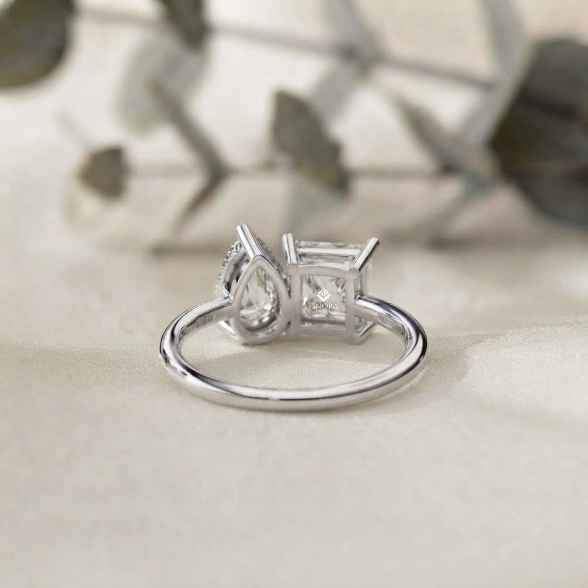 two-stone pear & princess cut diamond ring – dual brilliance in 925 silver, 10k / 14k gold, or platinum – finora symbolic design of love & harmony – meaningful gift for her