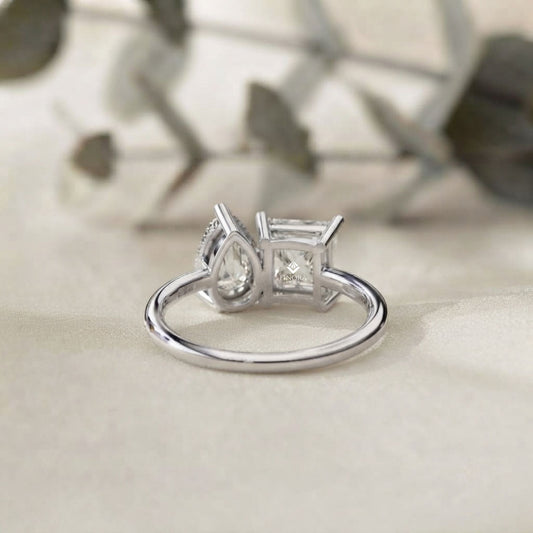 Two-Stone Pear & Princess Cut Diamond Ring – Dual Brilliance in 925 Silver, 10K / 14K Gold, or Platinum – Finora Symbolic Design of Love & Harmony – Meaningful Gift for Her