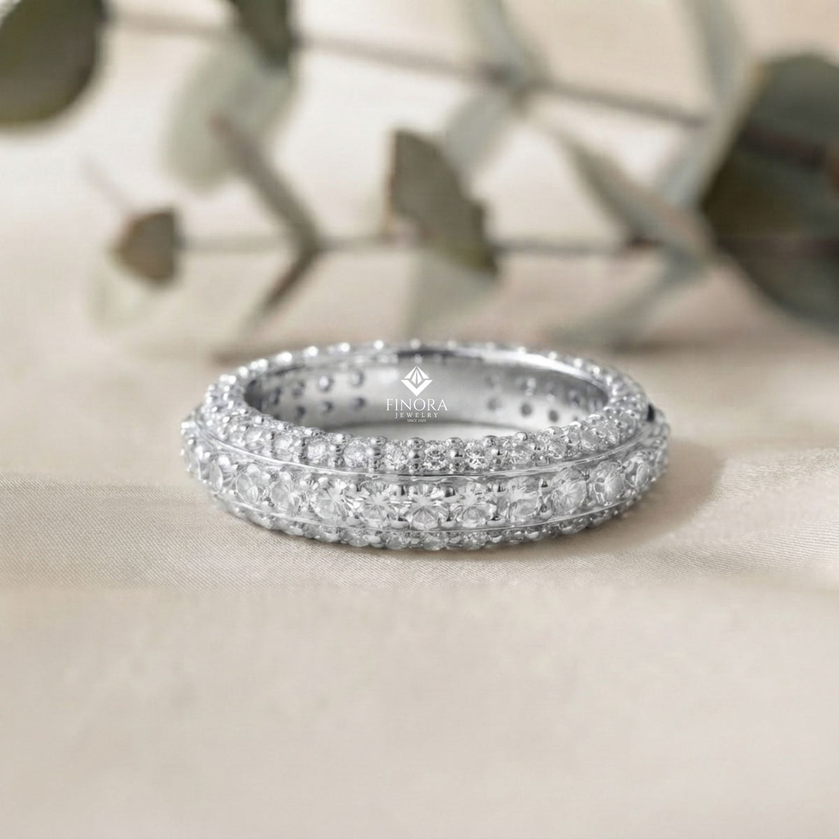 round cut moissanite full eternity wedding band in 925 sterling silver – finora jewelry