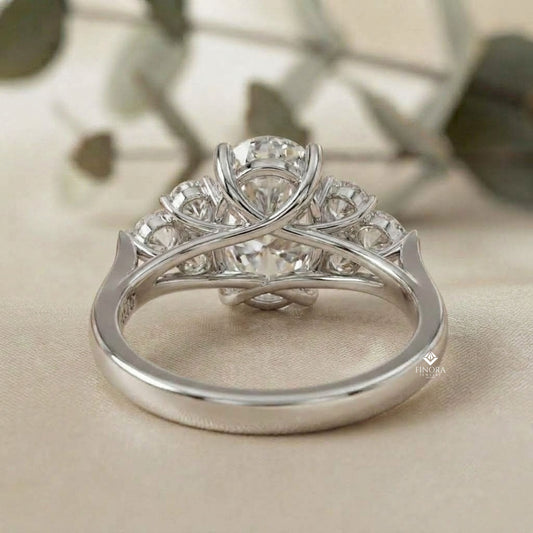 Finora Jewelry – Oval Cut Diamond Seven-Stone Ring – Scalloped Shoulder Design – Available in 10K, 14K Gold (White, Rose, Yellow), 925 Silver & Platinum