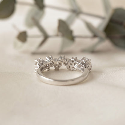 Zig-Zag Moissanite Half Eternity Wedding Band, Stackable Ring - Finora Jewelry