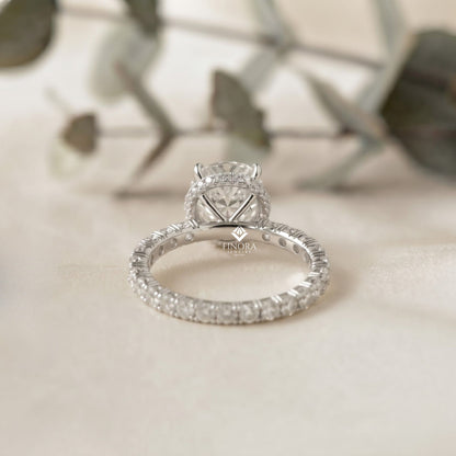 Oval Cut Diamond Solitaire with Hidden Halo and Pave Band - Luxury Fine Jewelry