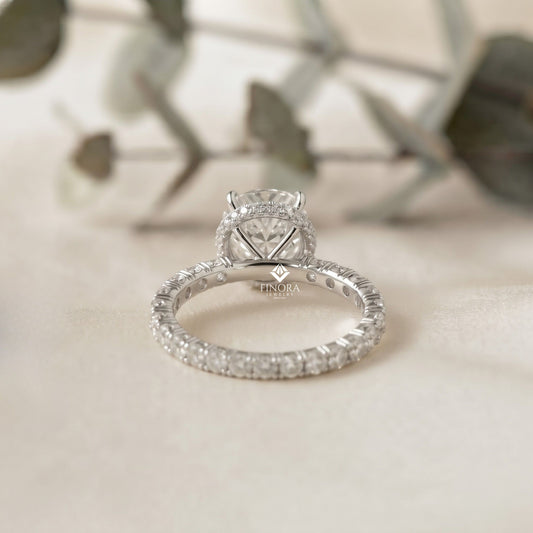 Oval Cut Diamond Solitaire with Hidden Halo and Pave Band - Luxury Fine Jewelry