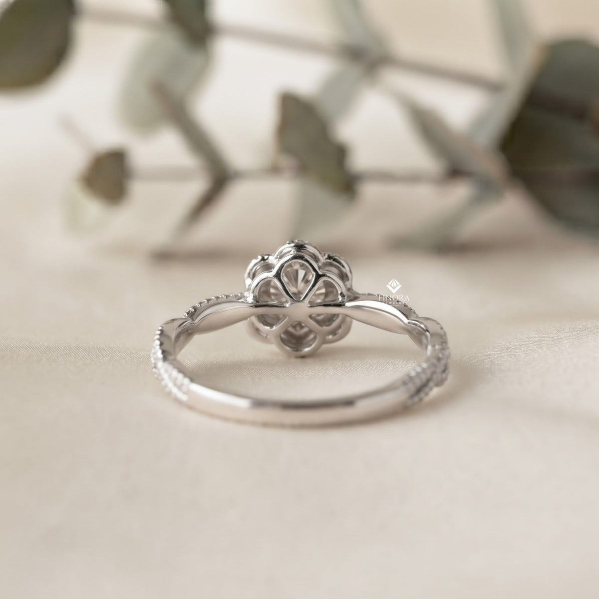 rose flower engagement ring –  botanical diamond vine band – romantic floral gold jewelry