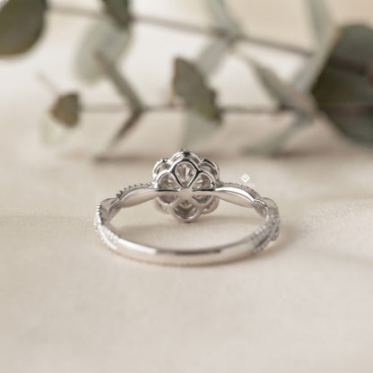 Rose Flower Engagement Ring –  Botanical Diamond Vine Band – Romantic Floral Gold Jewelry
