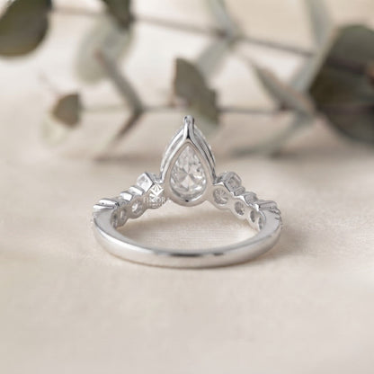 Pear Cut Diamond Engagement Ring with Accent Band – Finora Jewelry