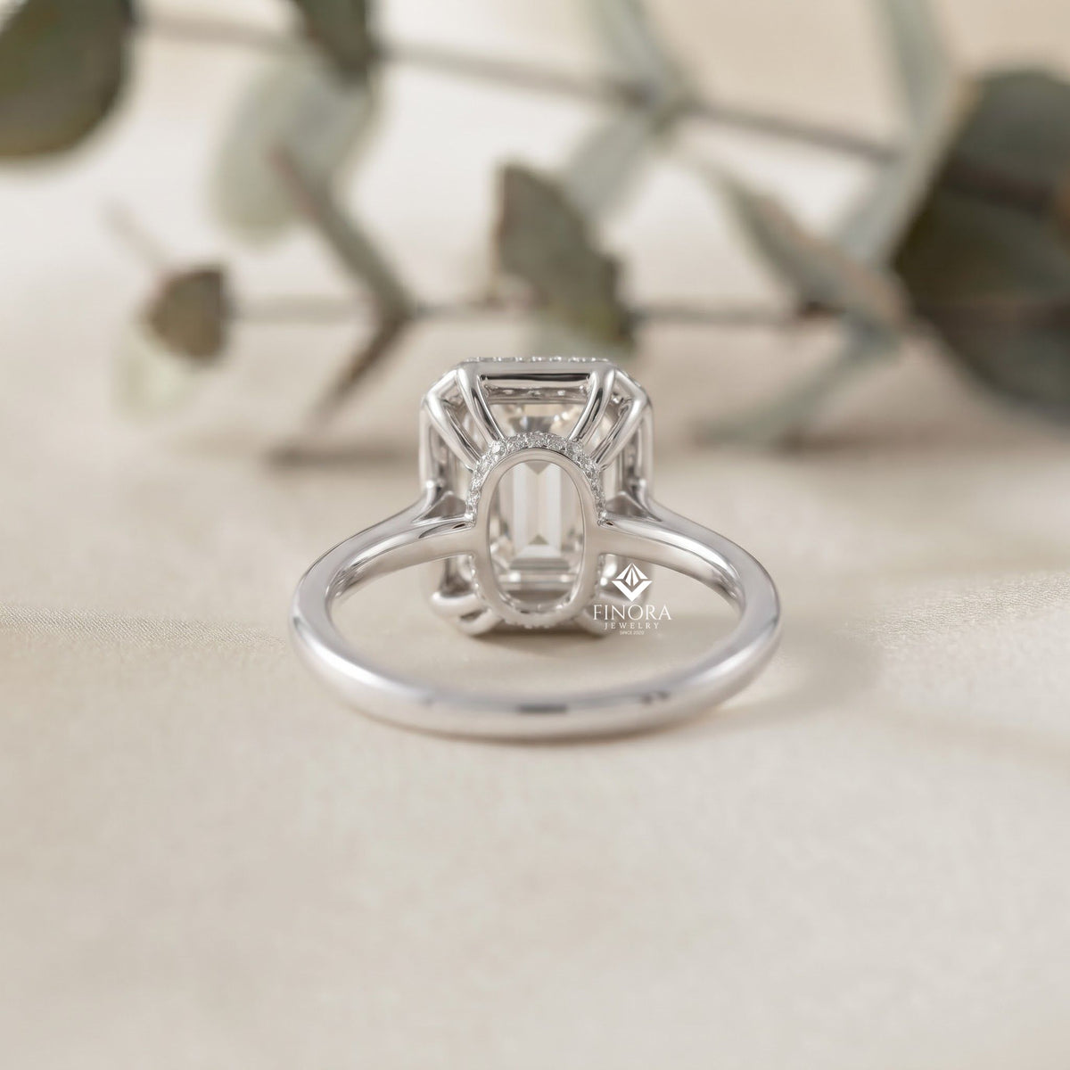 emerald cut moissanite halo engagement ring – dainty promise ring – anniversary / birthday / wedding gift – 925 silver / 10k / 14k / platinum – white / yellow / rose gold – finora jewelry