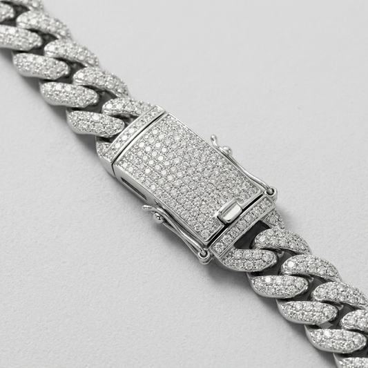 16mm Moissanite Silver Miami Cuban Link Chain - 22-Inch Heavyweight Choker