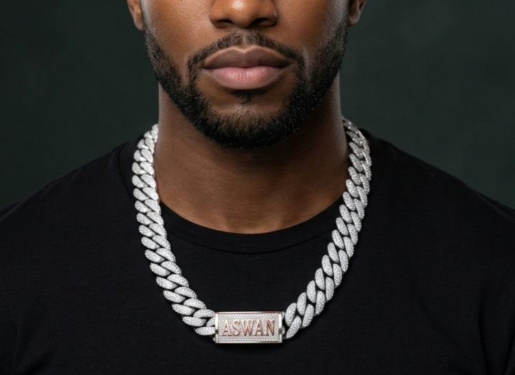 moissanite silver miami cuban link chain - custom name clasp choker