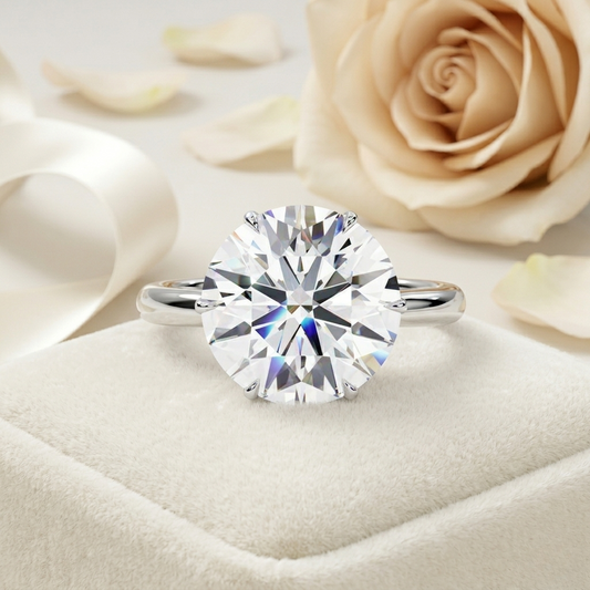 Round Brilliant Cut Moissanite Solitaire Engagement Ring – Classic Ring in 925 Silver, 10K & 14K White, Yellow, Rose Gold, or Platinum | Finora Jewelry