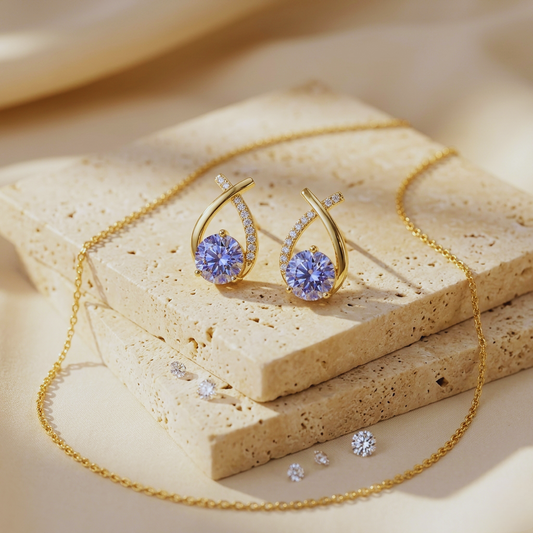 14K Yellow Gold Crossover Pave Stud Earrings with Brilliant Round Center