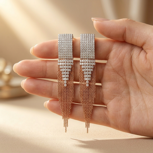Crystal-Embellished Cascading Chain Fringe Drop Earrings
