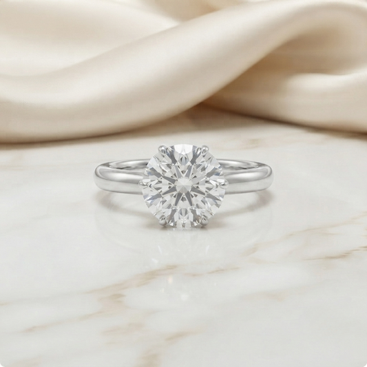 Round Brilliant Cut Moissanite Solitaire Engagement Ring – Classic Ring in 925 Silver, 10K & 14K White, Yellow, Rose Gold, or Platinum | Finora Jewelry