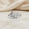 Two-Stone Pear & Round Cut Diamond Engagement Ring – Dual Brilliance in 925 Silver, 10K / 14K Gold, or Platinum – Finora Romantic Symbol of Love’s Harmony – Elegant Gift for Her