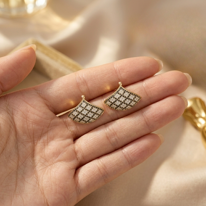 Fan-Shaped Pave Diamond Stud Earrings