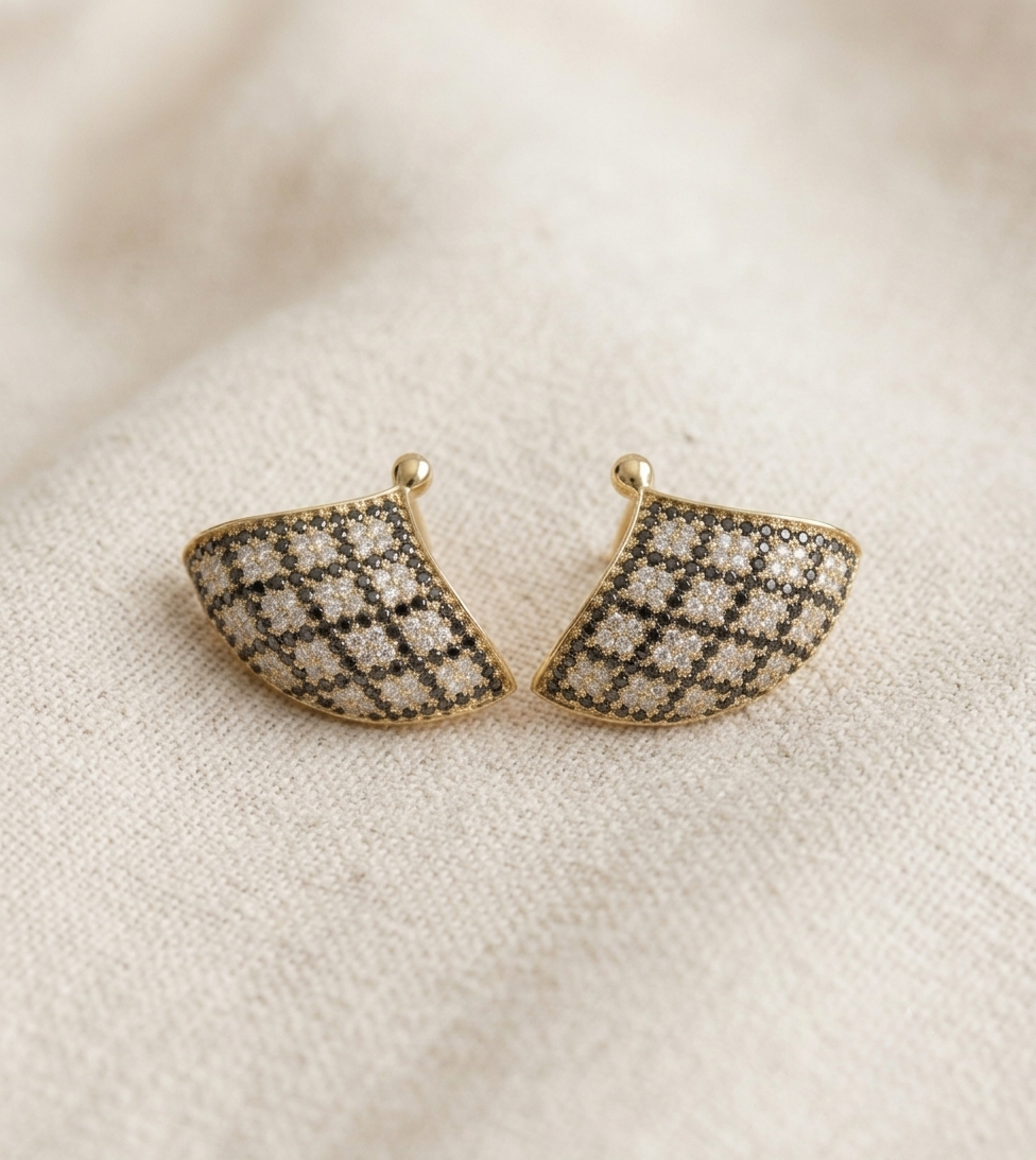 fan-shaped pave diamond stud earrings
