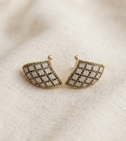 Fan-Shaped Pave Diamond Stud Earrings