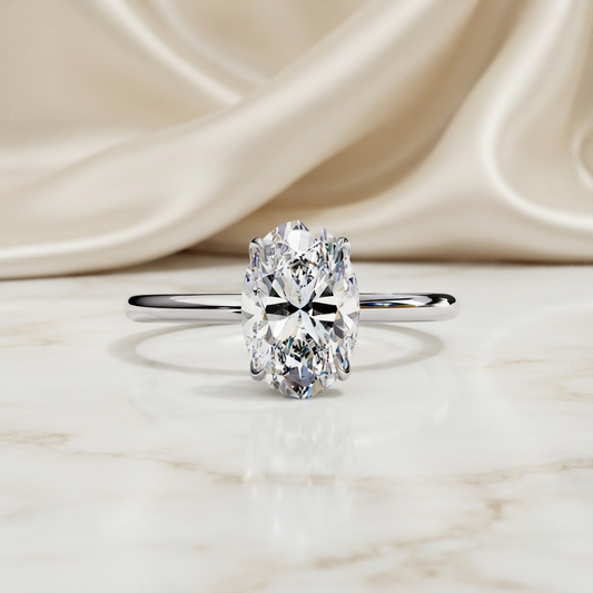 Oval Moissanite Solitaire Engagement Ring – Classic 4-Prong Setting in Silver, 10K & 14K Gold, or Platinum | Finora Jewelry