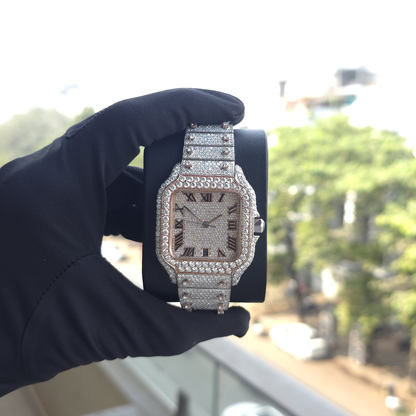 Men’s Iced Out Watch | 41MM | Rose & White Two-Tone | Roman Numeral Dial