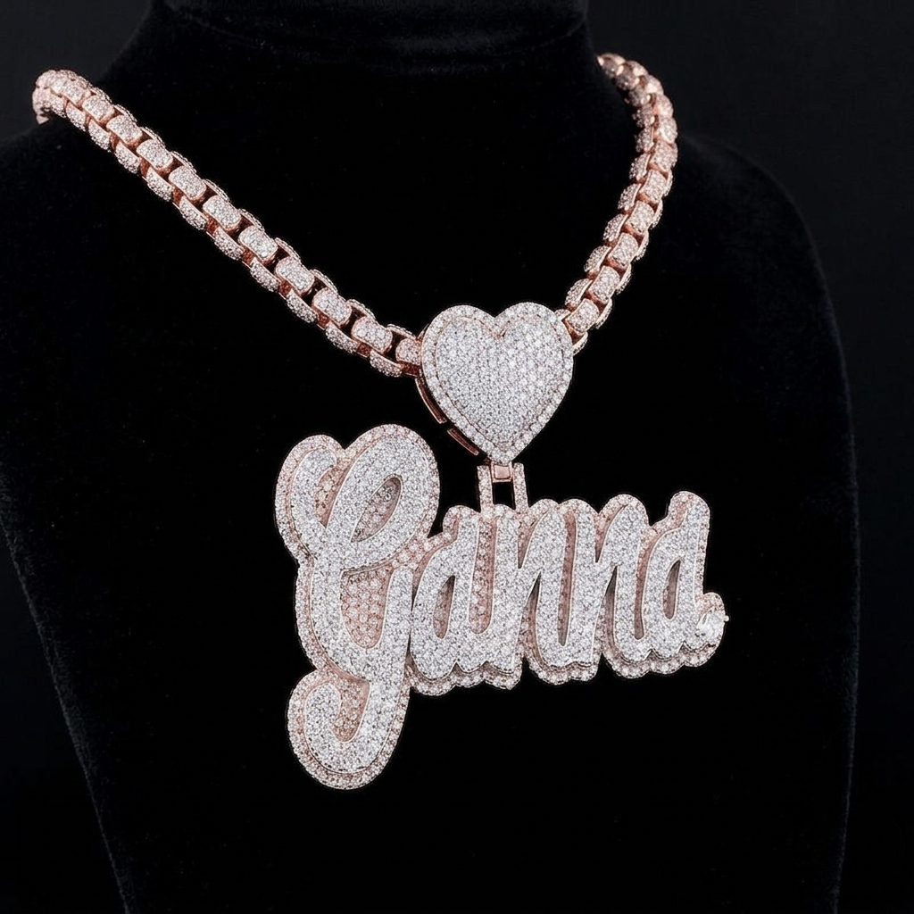 custom diamond name pendant with heart – finora jewelry