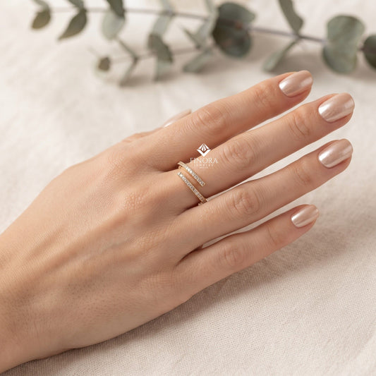 Adjustable Bypass Eternity Ring – Spiral Diamond Wrap Ring – Minimalist Gold Stacking Band