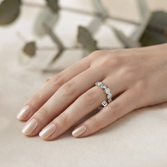 Bezel Set Diamond Eternity Band – Available in 925 Silver, 10K/14K Gold (Rose/White/Yellow), & Platinum By Finora Jewelry