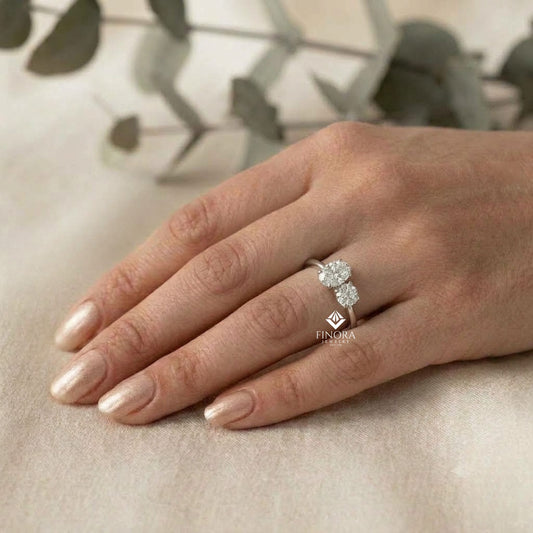 Two-Stone Oval & Round Cut Diamond Engagement Ring – Harmonious Duo in 925 Silver, 10K / 14K Gold, or Platinum – Finora Emblem of Balanced Love & Timeless Sparkle – Elegant Gift for Her