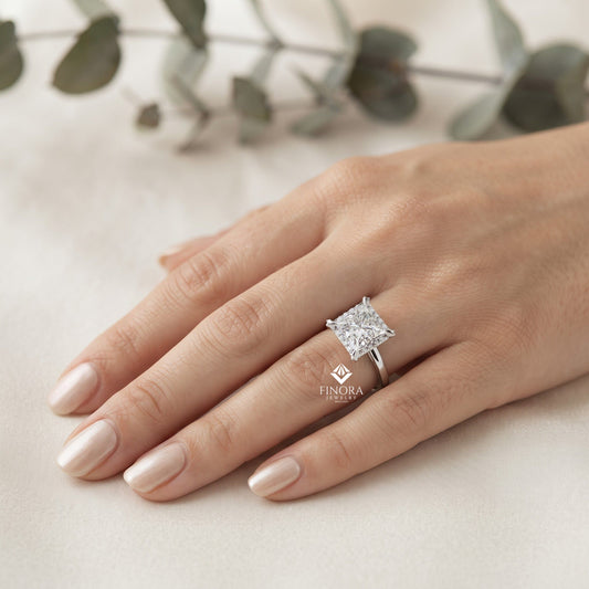 Princess Cut Moissanite Halo Engagement Ring – Elegant Square Solitaire for Proposal, Birthday or Anniversary Gift – 925 Silver / 10K / 14K Gold / Platinum – White / Yellow / Rose Gold – Finora Jewelry