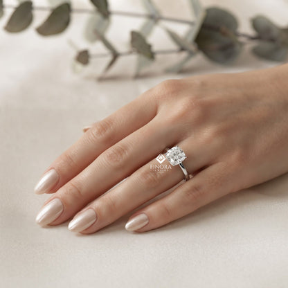 Cushion Cut Moissanite Solitaire Engagement Ring – Elegant 4-Prong Setting in White Gold, Yellow Gold, Rose Gold, or Platinum | Finora Jewelry