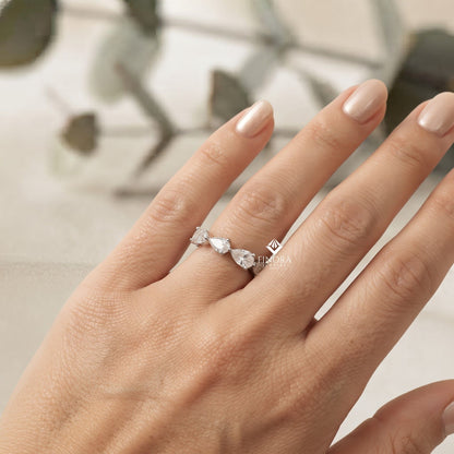 Pear Cut Moissanite Half Eternity Wedding Band, Stackable Ring – Finora Jewelry