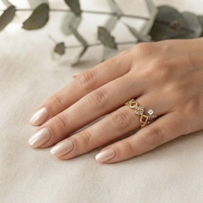 Diamond Clover Stacking Ring – Delicate Floral Gold Band – Minimalist Geometric Jewelry