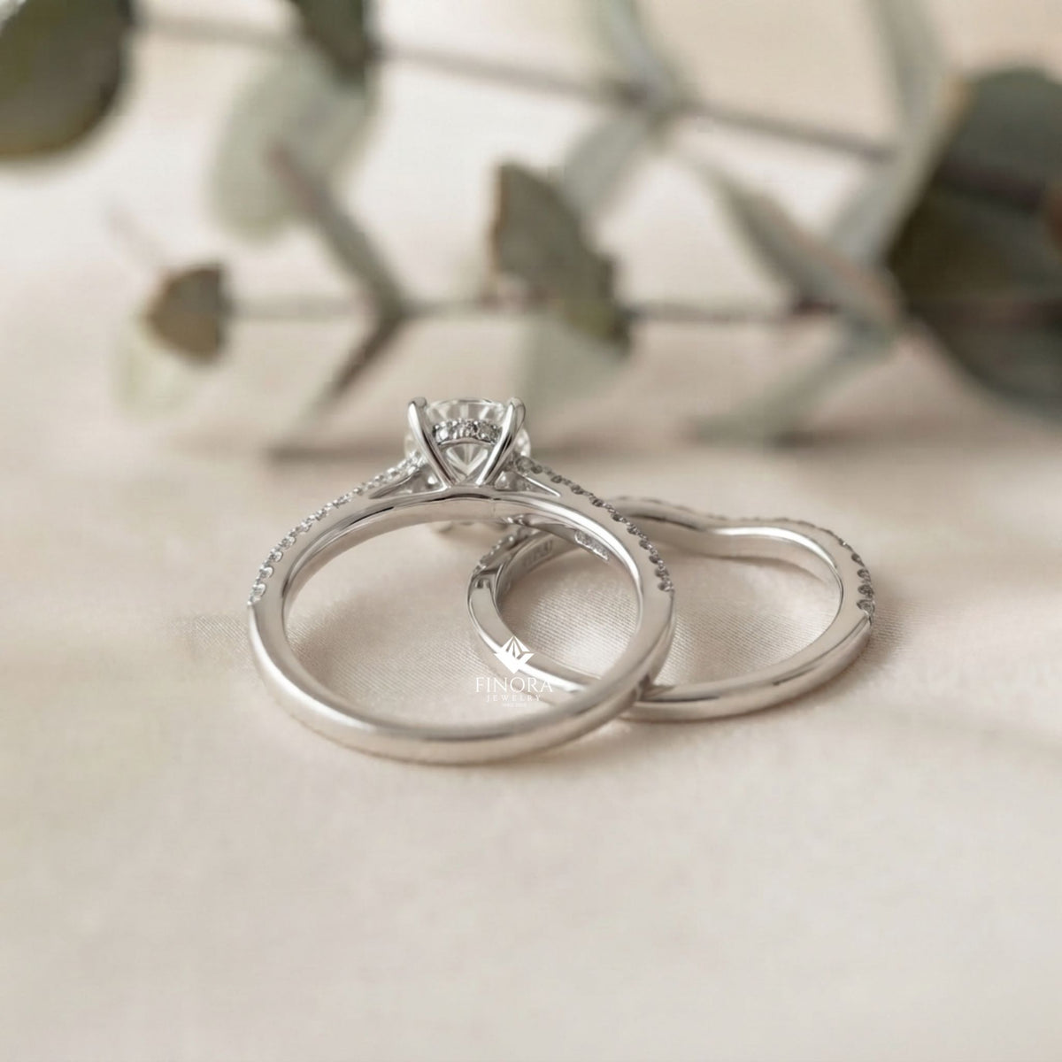 round cut diamond solitaire engagement ring with matching band – finora jewelry
