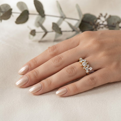 Cluster Diamond Stacking Ring – Minimalist Delicate Gemstone Band – Dainty Gold Everyday Jewelry