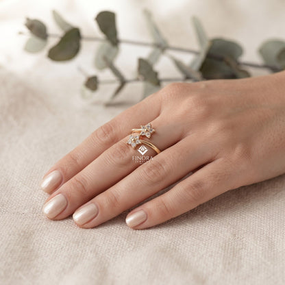 Floral Bypass Ring – Adjustable Gold Ring for Her