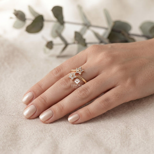 Floral Bypass Ring – Adjustable Gold Ring for Her