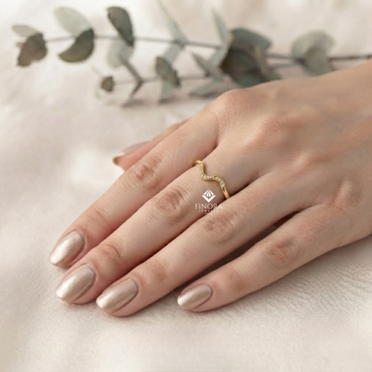 Wavy Diamond Stacking Band –   Delicate Curved Wedding Ring