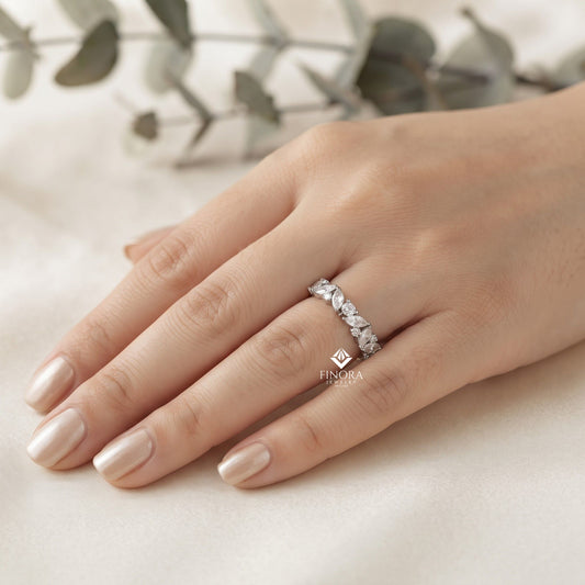Marquise & Round Diamond Crown Ring – Regal Wedding or Anniversary Band for Her – Finora Luxe Sparkle