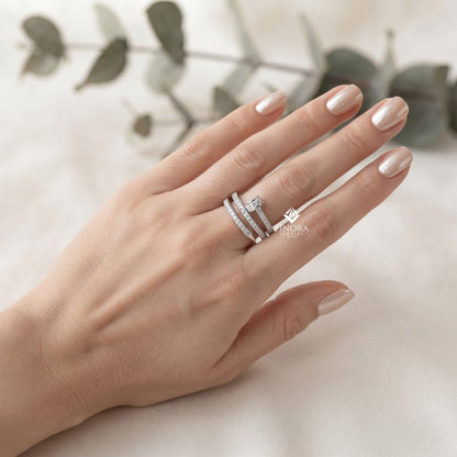 Adjustable Pave Nail Wrap Ring – Sparkling Princess Cut Stones, Solid Gold or Sterling Silver