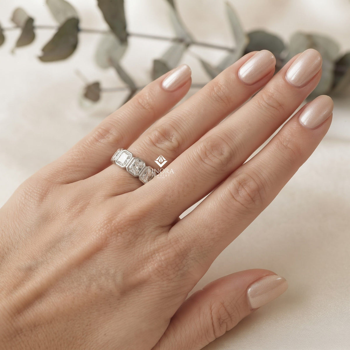 asscher cut moissanite eternity wedding band, luxury statement ring – finora jewelry