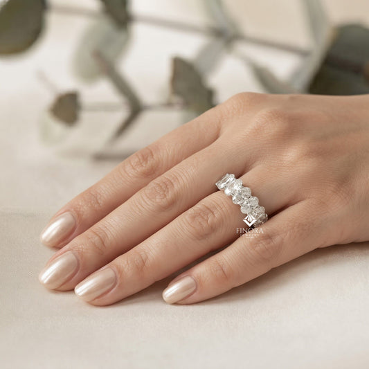 Oval Cut Moissanite Half Eternity Wedding Band, Stackable Ring – Finora Jewelry