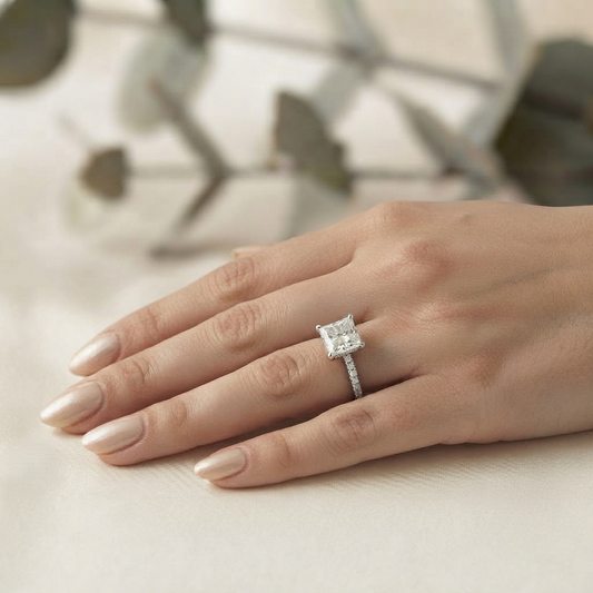 Radiant Princess Cut Solitaire Engagement Ring – Elegant Classic Gift for Her – Perfect for Birthday, Proposal, or Anniversary – Custom 925 Silver / 10K / 14K Gold / Platinum – Finora Signature