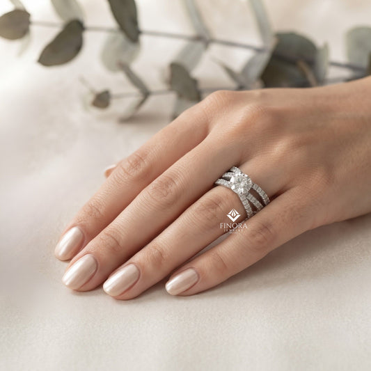 Round Cut Multi-Band Diamond Engagement Ring