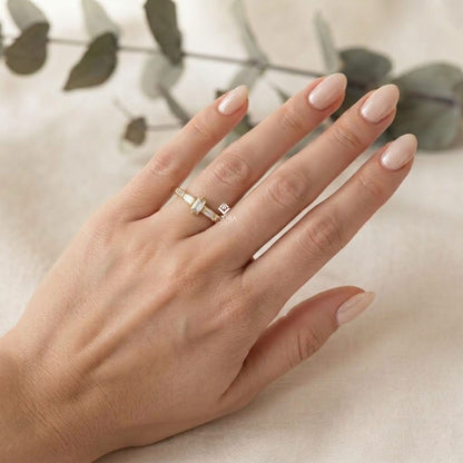 Baguette Diamond Stacking Ring –  Minimalist Horizontal Bar Band – Dainty Gold Everyday Jewelry