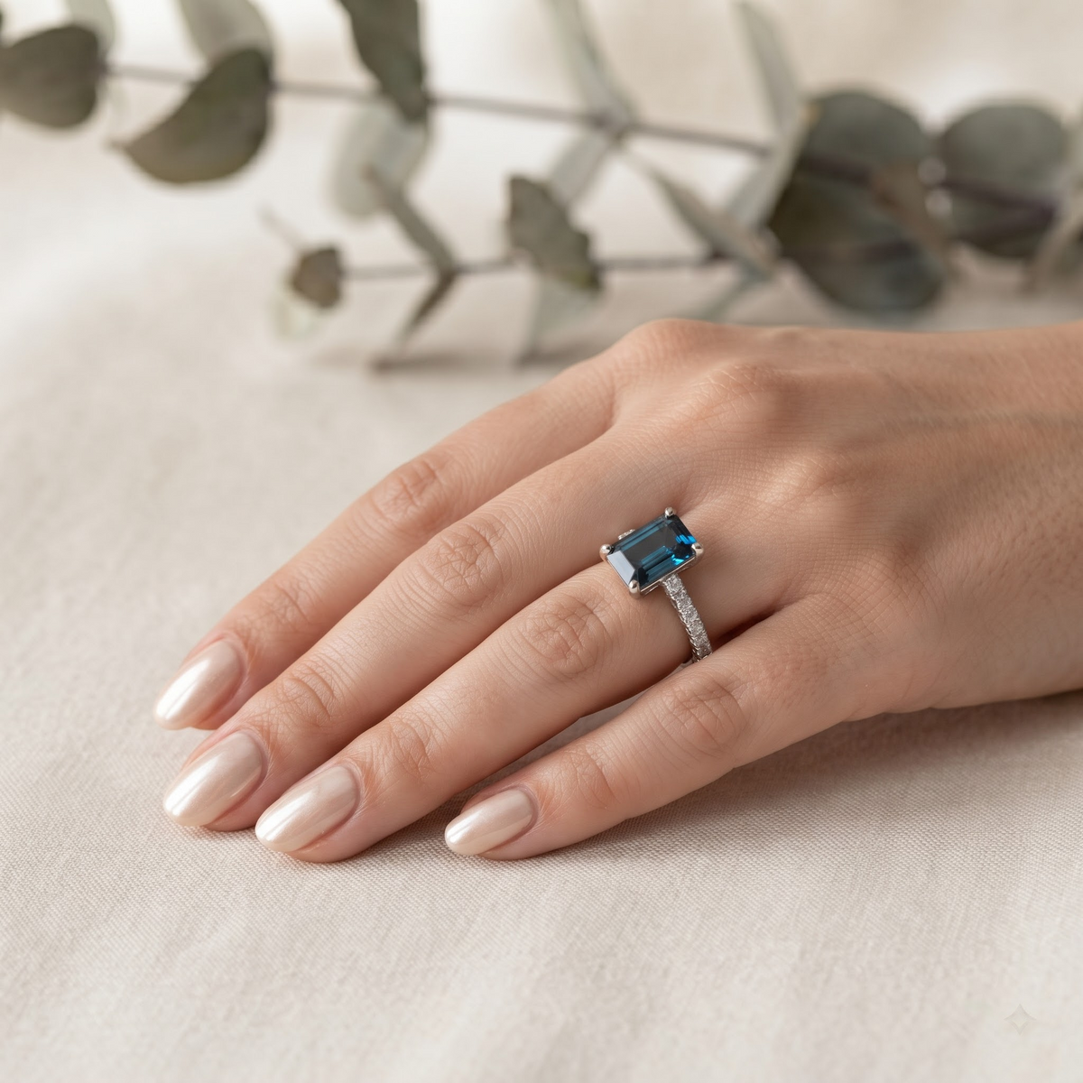 emerald gemstone bridal ring –  blue topaz solitaire – timeless engagement ring