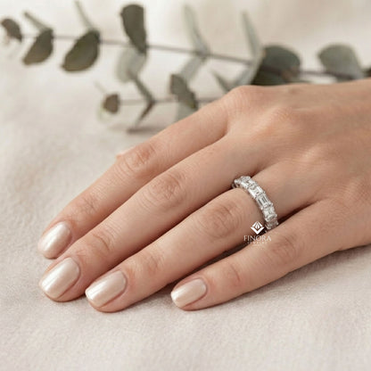 Baguette Cut Moissanite Eternity Wedding Band, Stackable Ring in 925 Silver, 10K & 14K Gold – Finora Jewelry