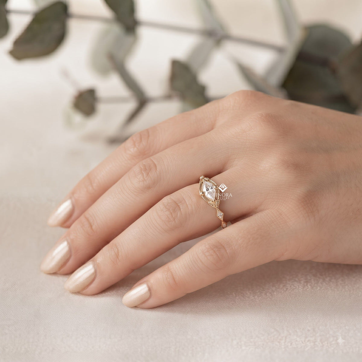 dainty solitaire marquise engagement ring – minimalist bridal ring
