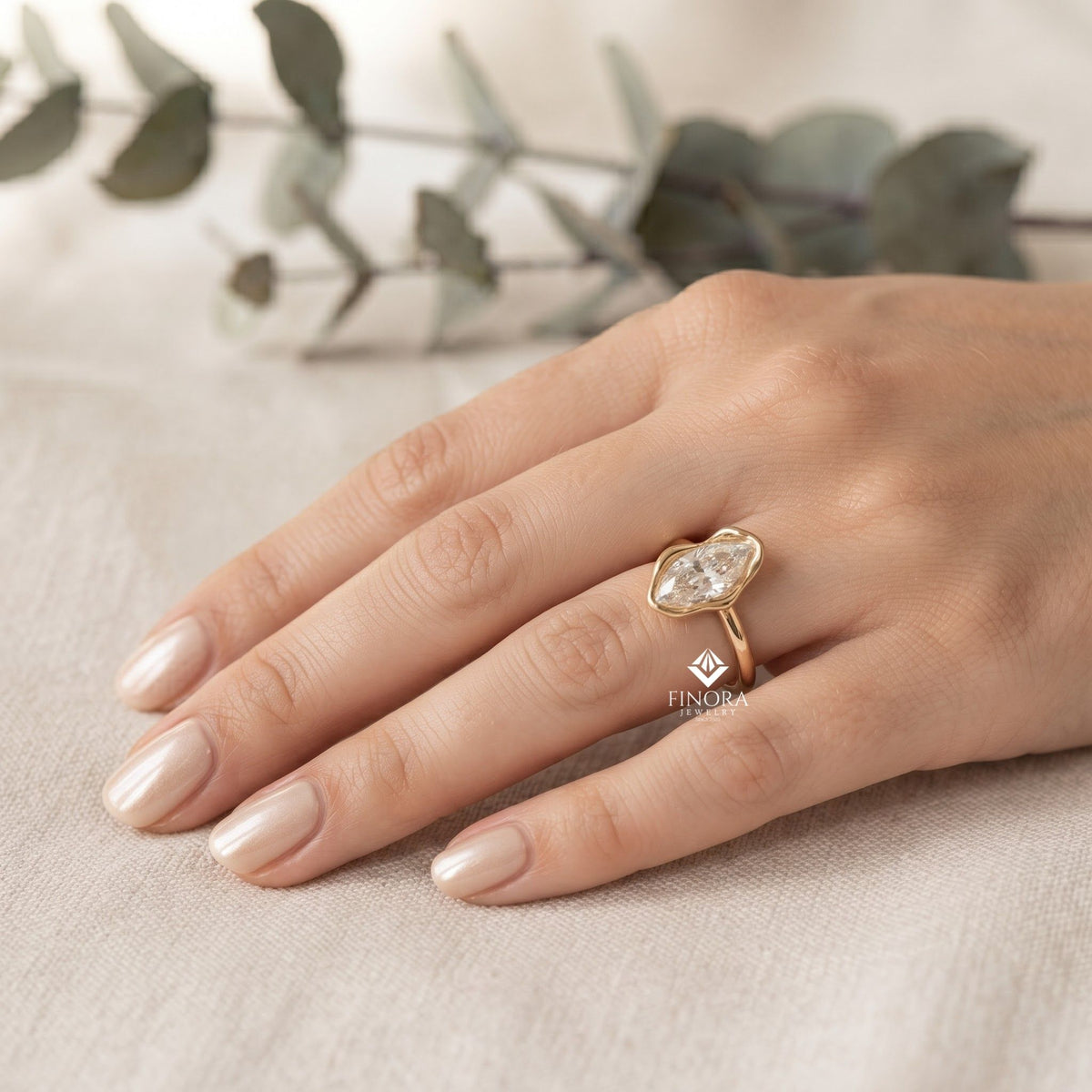 abstract bezel setting ring – modern engagement ring