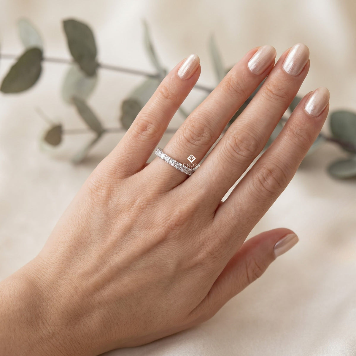 classic pavé diamond eternity band ring in 925 silver, 10k/14k gold (rose/white/yellow), & platinum – finora jewelry