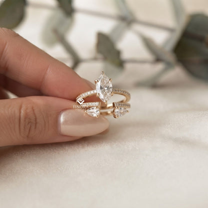 Marquise Wedding Ring Set – Elegant Gold Bridal Ring – Fine Jewelry for Engagement
